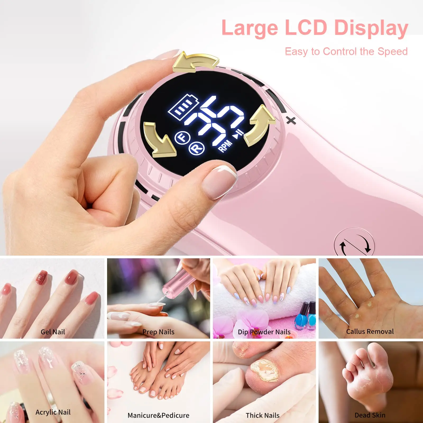 Electric Nail Drill, 35000RPM Portable Nail Drill, Professional Rechargeable Nail E-File, for Acrylic Nails Gel Polishing