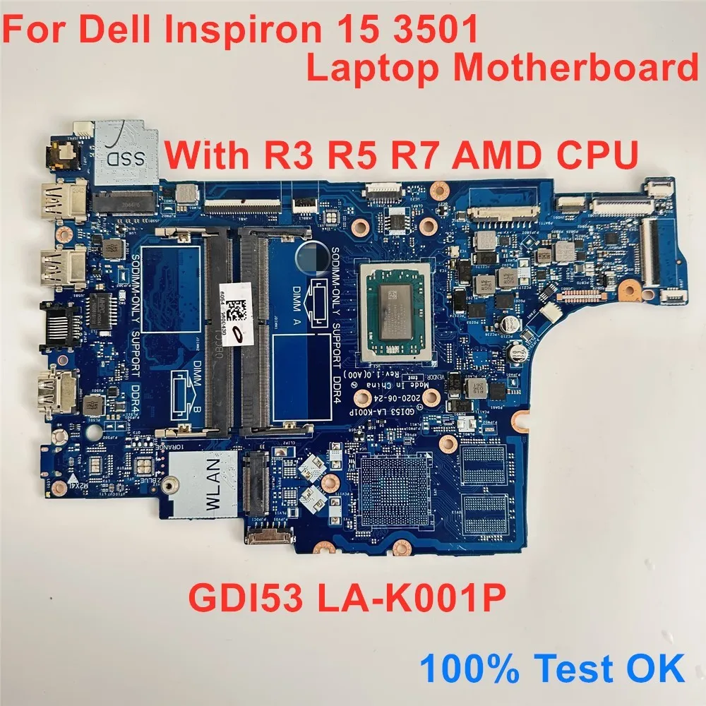 

LA-K001P For Dell Inspiron 15 3501 Laptop Motherboard With R3 R5 R7 AMD CPU UMA Mainboard CN-0DRFWY DRFWY 0DRFWY 100% Test OK