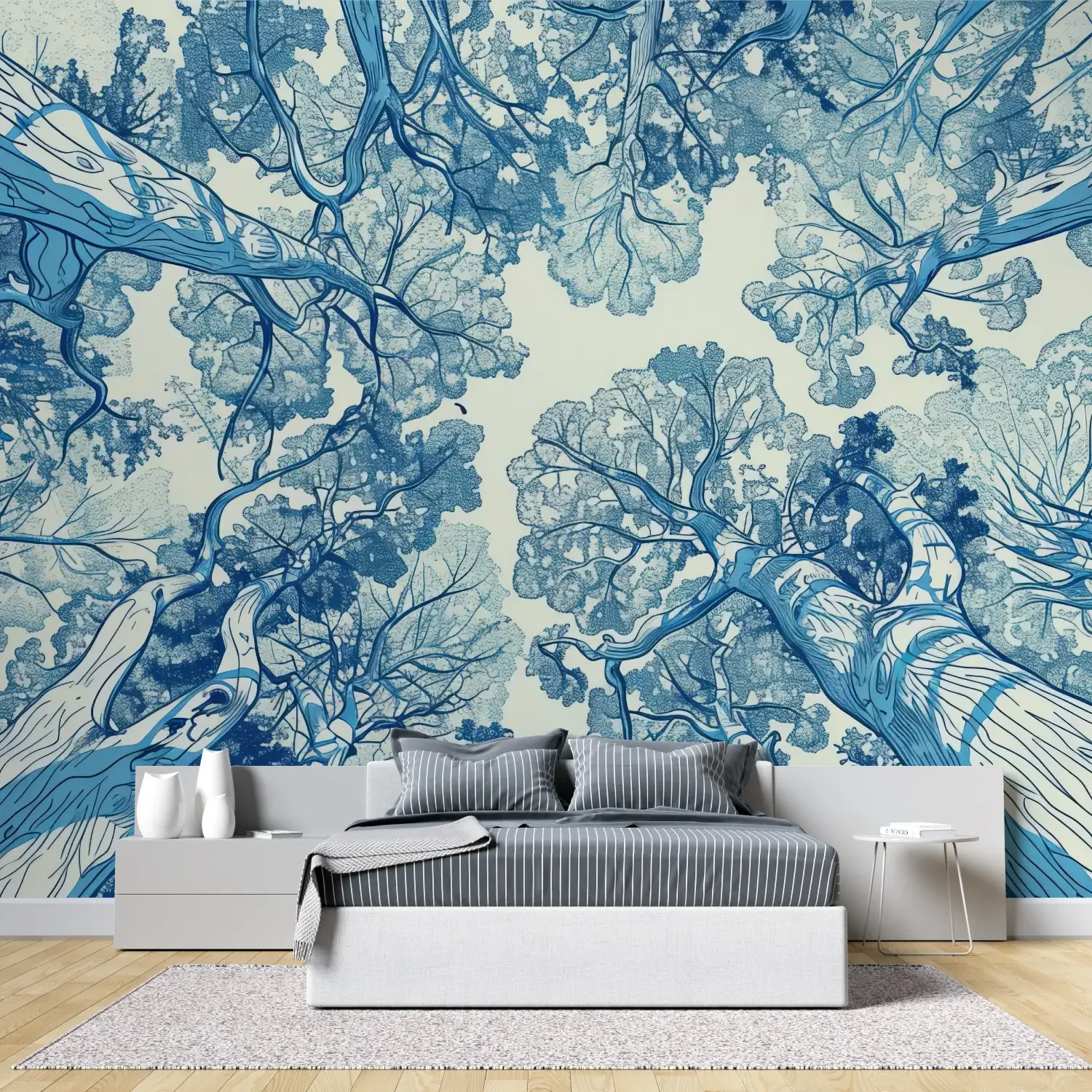 

Фотообои на заказ, картина маслом, голубой лес, фреска, европейское ретро акварельное дерево, домашний фон, украшение стены, обои