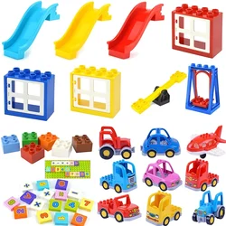 Big Size Building Blocks Door Roof House Accessories Traffic Car Truck Compatible Large BasePlate Brick Educational Toy Duploes