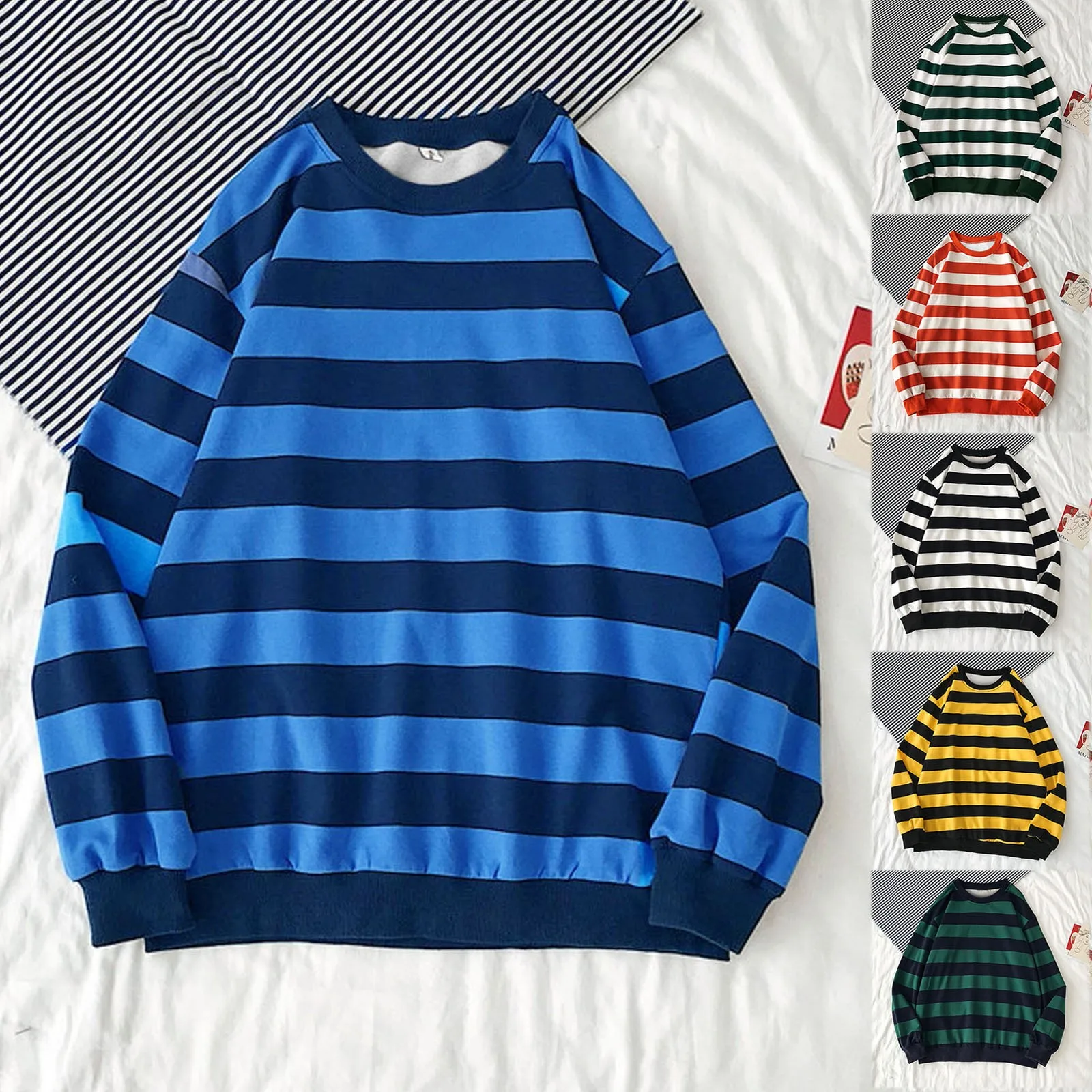 

2024 Autumn New Casual Sweatshirts Men Striped Long Sleeve T-shirt Tops Fashion Harajuku Pullover Hoody Mens Crewneck Sweatshirt