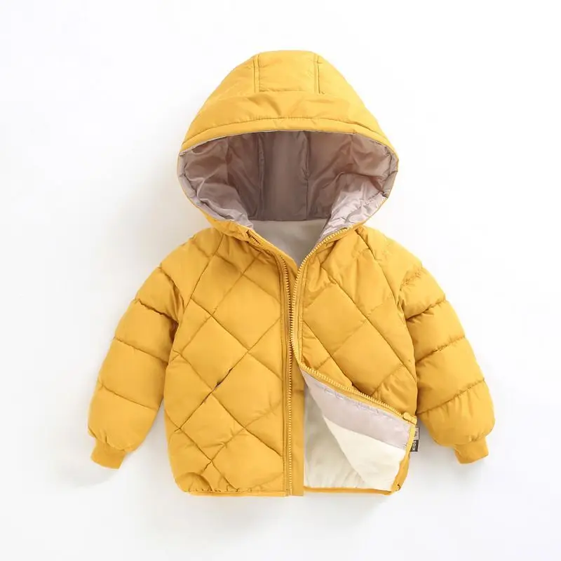 Girls Casual Winter Thickened Jackets Boy Daily Down Coat Kids Warm Hooded Fashion Outerwear Children Solid Color Cotton Parkas