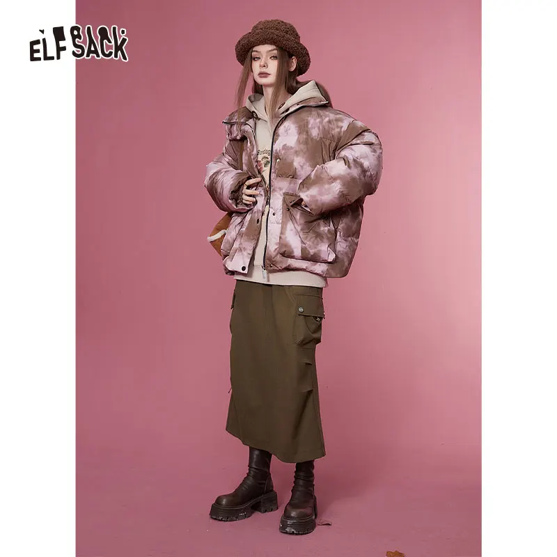 ELFSACK Korean Fashion Kawaii Down Coats Women 2023 Winter New Plus Size Designer Jackets