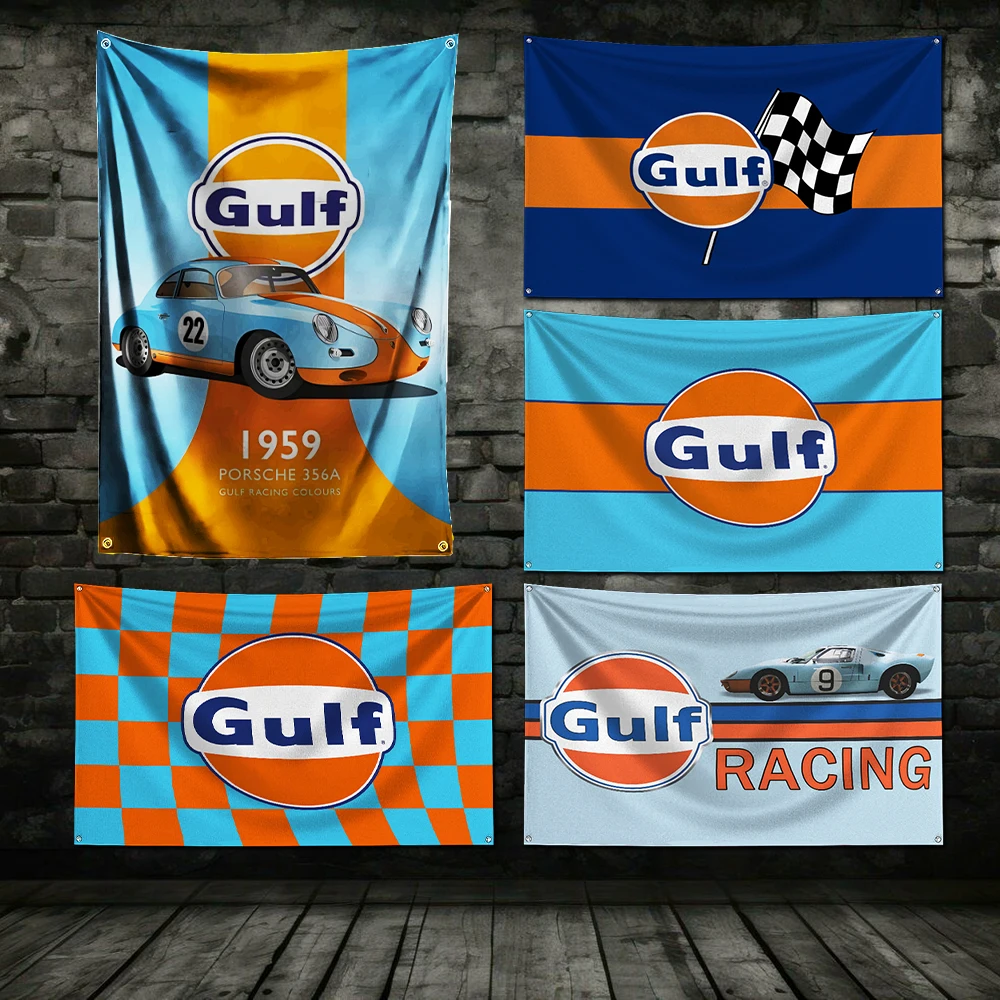 3x5 Ft GulfS Racing Flag Polyester Digital Printing Banner for Garage Wall Art Out Door Decoration With Brass Grommets