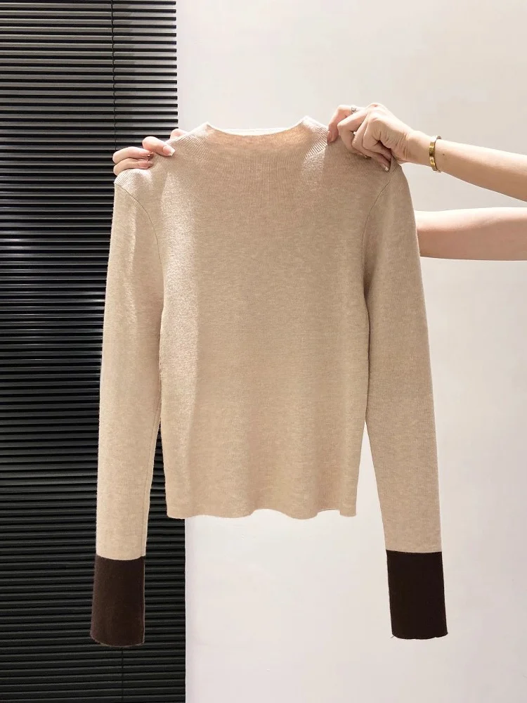 

Women's Slim Fit Knitted Base Shirt Half High Collar Inner Wear Spring Autumn Winter Fashionable Color Block Design Commute S...