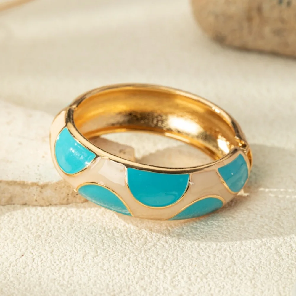 Minimalist Blue Enamel Enamel Alloy Bangle Alloy Material Stackable Alloy Bangle Boho Enamel Bangle For Women