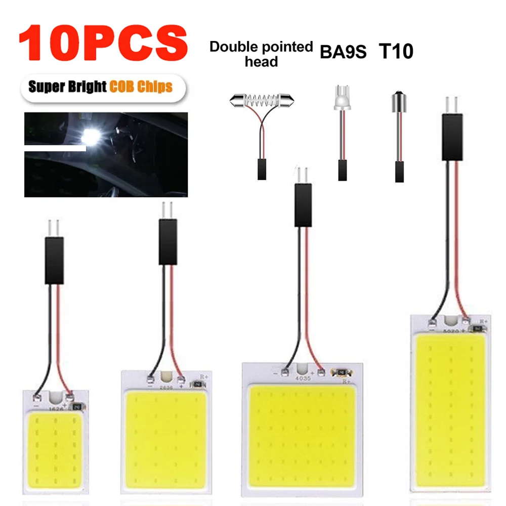 

10 шт. фестоны светодиодный COB лампочки 18/24/36/48 SMD с разъемом T10 BA9s C5W, автомобильная купольная лампа, Автомобильный интерьер, чтение номерной таблицы