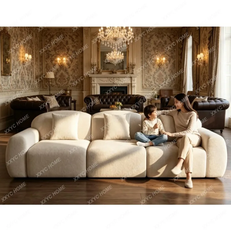 Cream style fabric sofa, tofu square straight row three-slot compressed sofa z623, 305*116*75cm