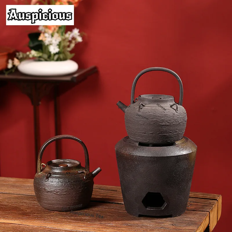 ZAEYORIA 650ml Chaozhou Firewood Refired Song Tea Kettle Boiling Water Lifting Beam Sand Pot Infusions Pot For Tea Carbon Stove
