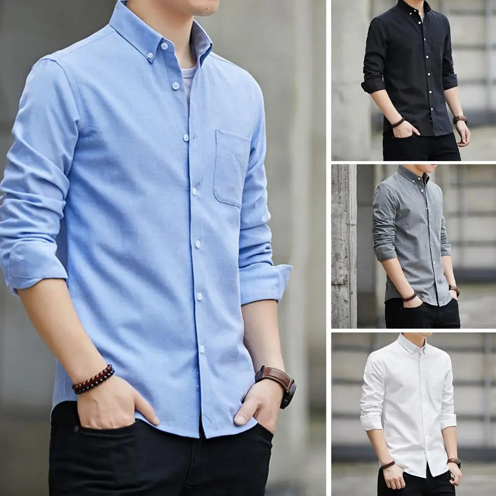 2023 New Men\'s Long Sleeve Casual Oxford Cloth Shirt Slimming Smooths Your Silhouette Korean Style Color Shirt