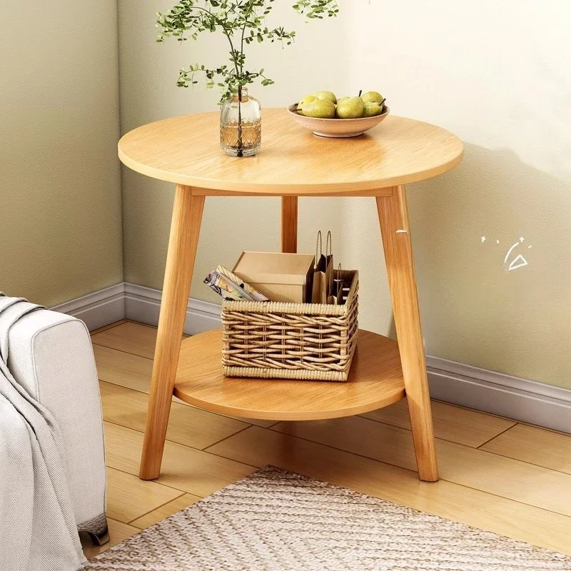 

Solid wood leg small round table double-layer coffee table small apartment modern simple leisure balcony small tea table
