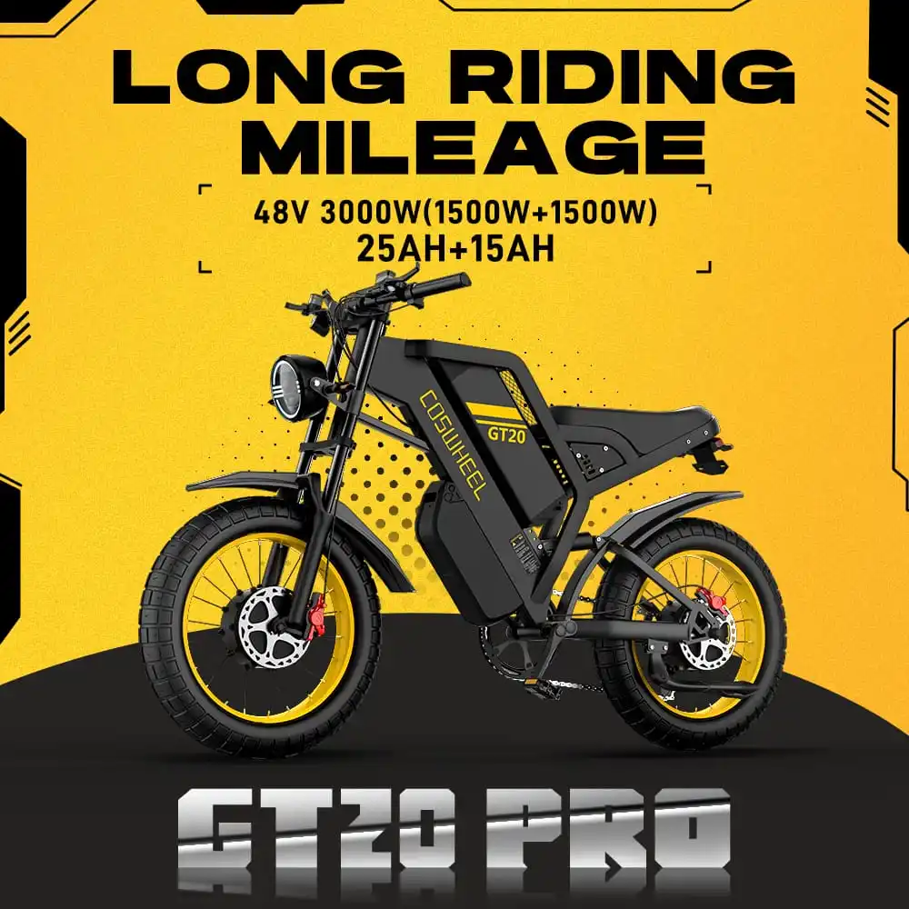 COSWHELL E Bike GT20 Pro 3000W Peak Electric Dual Motorrad 48V40AH Mountainbike Elektrofahrrad Erwachsene Off-Road 20'' Fat Tire Fahrrad