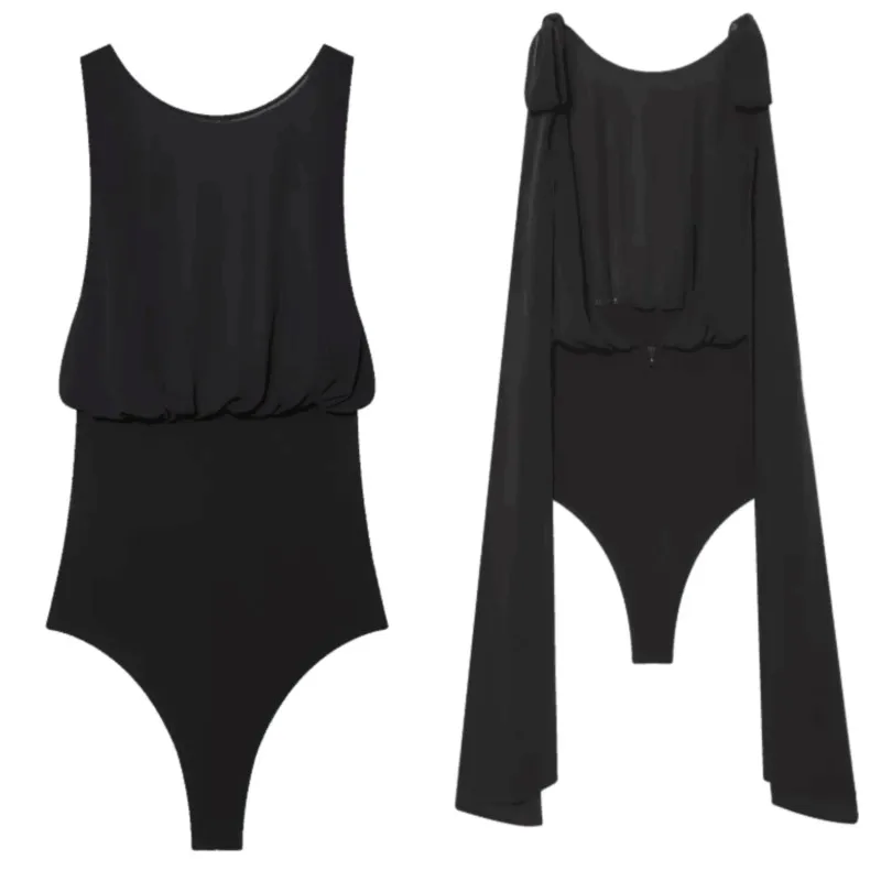 

Women Splicing Bow Jumpsuit Summer Boat Neck Beach Style Sexy Backless Jumpsuit Casual Pool Wear Female Swimsuit