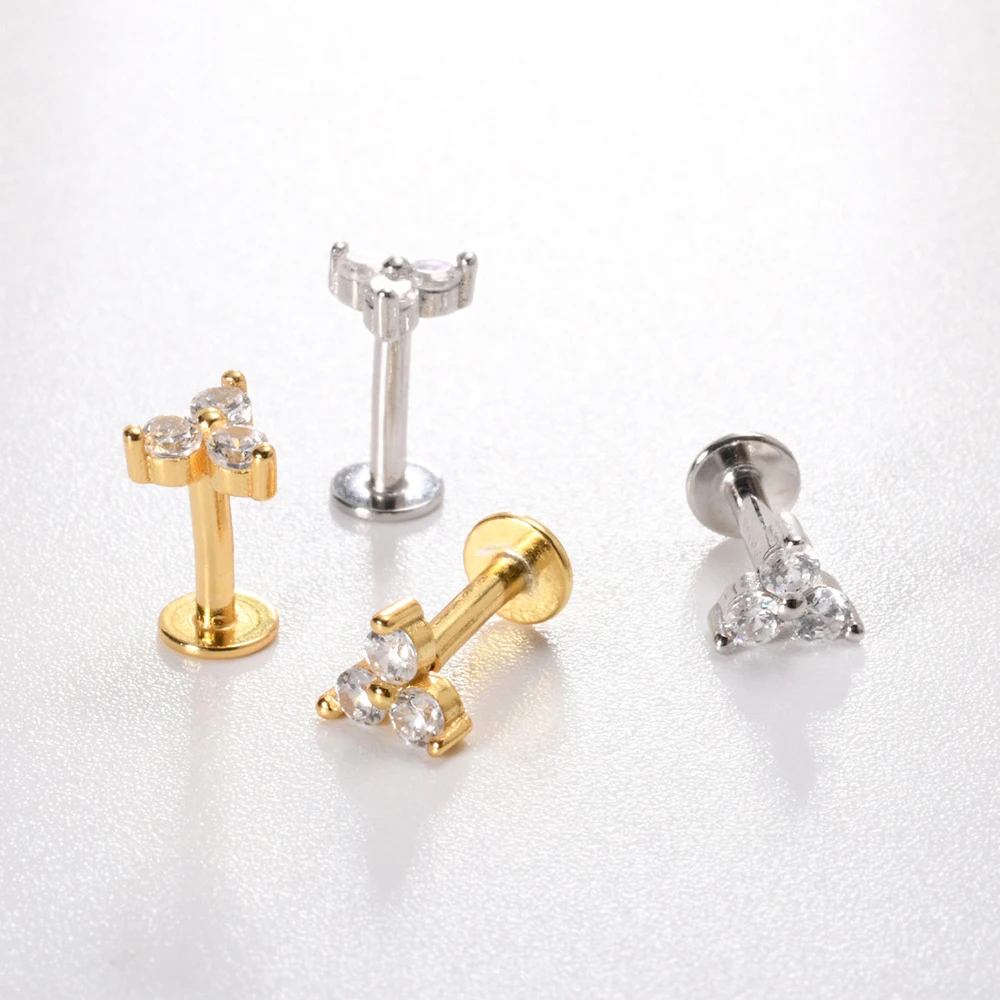 ASTM F136 Titan Butterfly Tiny Trinity CZ Labret Stud 16G Dreifach-CZ-Blumen-Knorpel-Ohrstecker Nasen-Medusa-Ohrlochpiercing – Detail 5