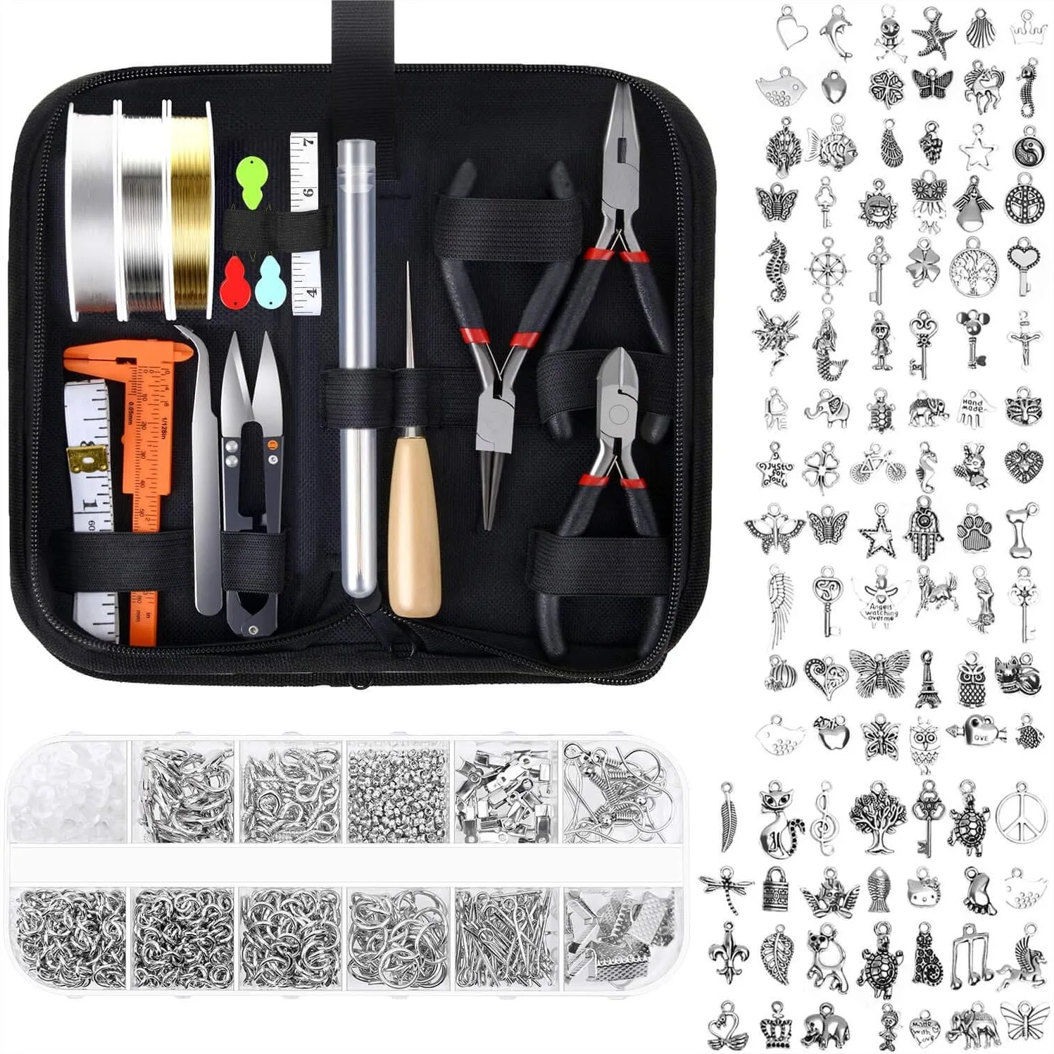 Jewelry Making Kit with Tools, Pliers, Charms & Findings for DIY Repair