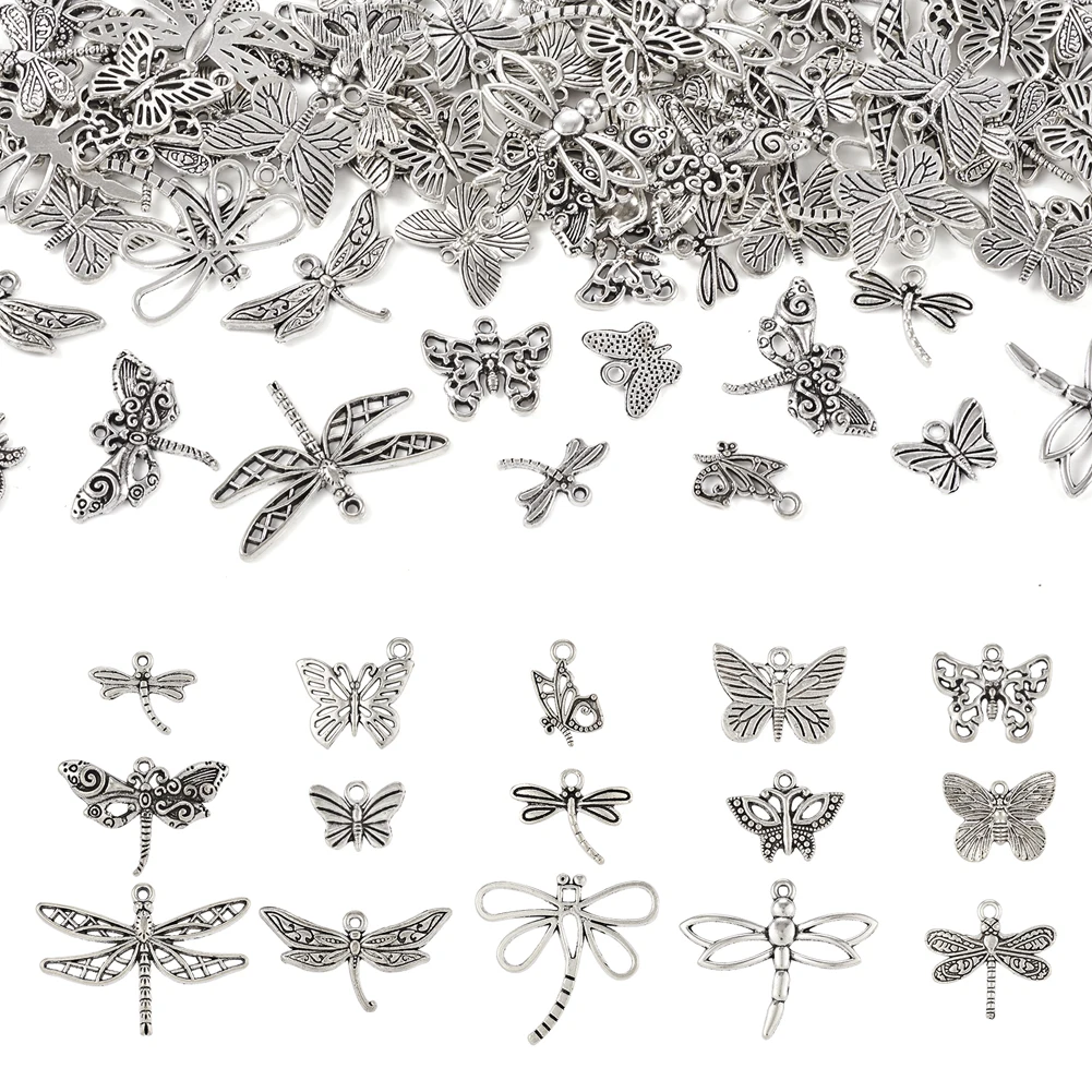 

120Pcs/Box Retro Alloy Pendants Dragonfly Butterfly Mixed Tibetan Style Charms for Necklace Earrings Jewelry Making Accessories