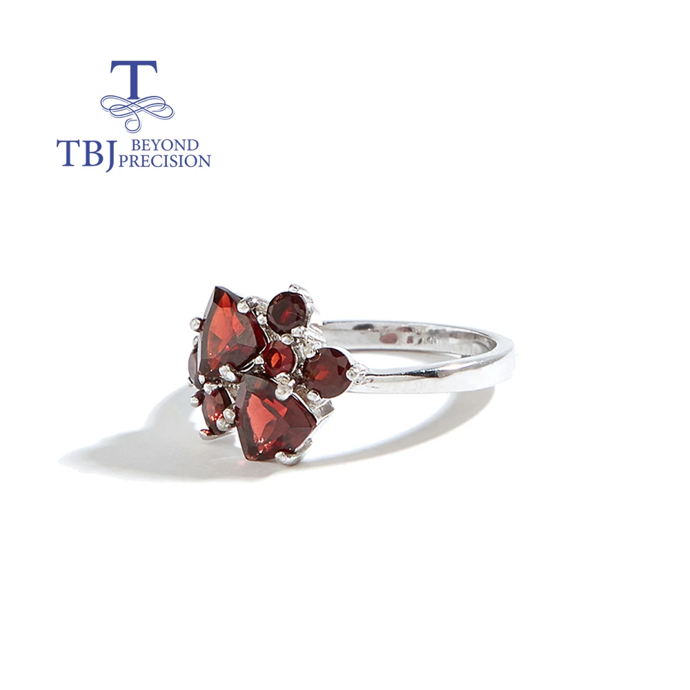 TBJ, Elegant 925 sterling silver women's ring natural red garnet Mozambique gemstones fine jewelry for engagement and party wear