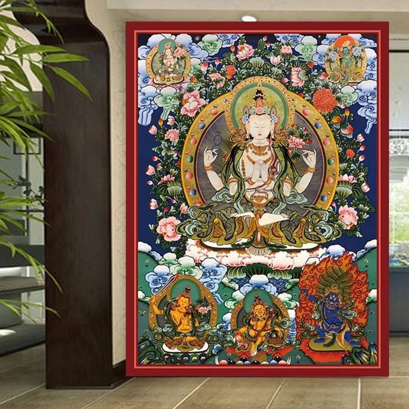 wall covering, entrance murals, Buddhist hall, Huang Guanyin Buddha statue, temple, Baidu mother Tibetan style, Chuangkai