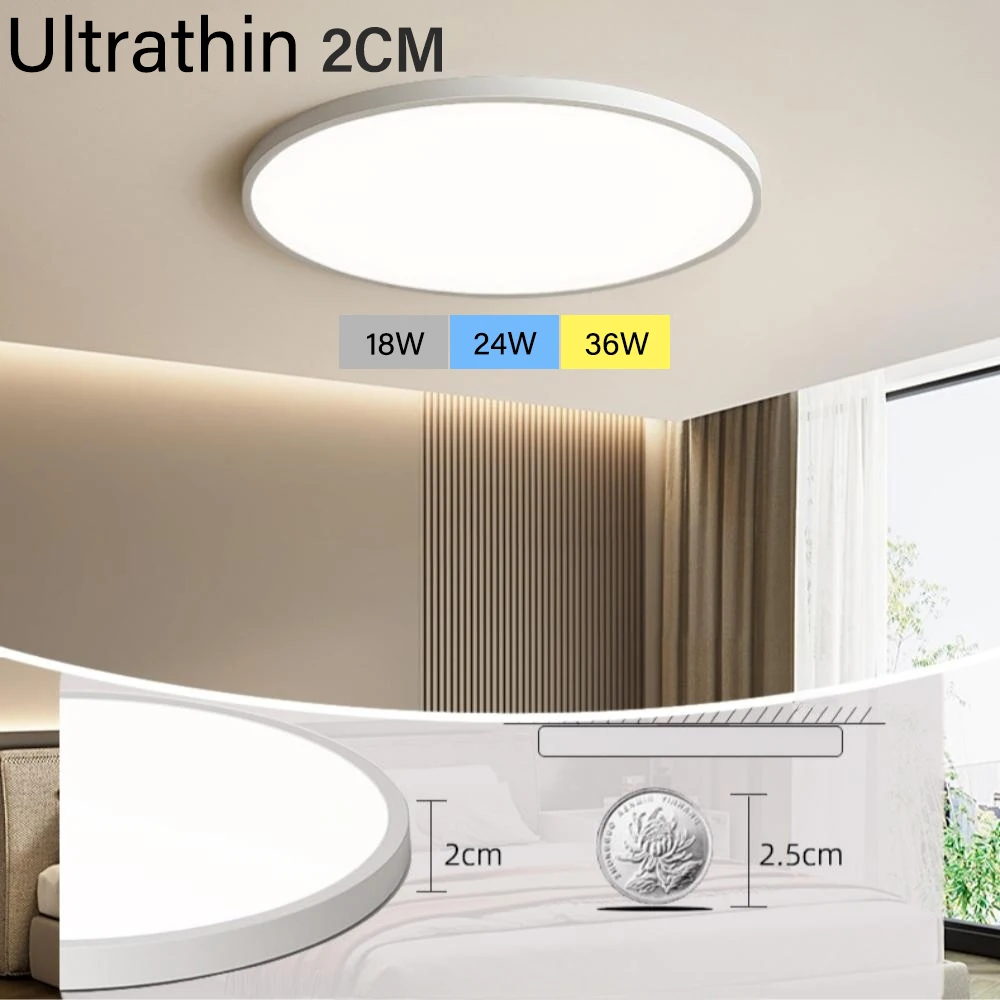 

2CM Ultra Thin Ceiling Lamp Led 220V Indoor Ceiling Light 18W 24W 36W Modern Lighting Fixture for Kitchen Living Room Bedroom