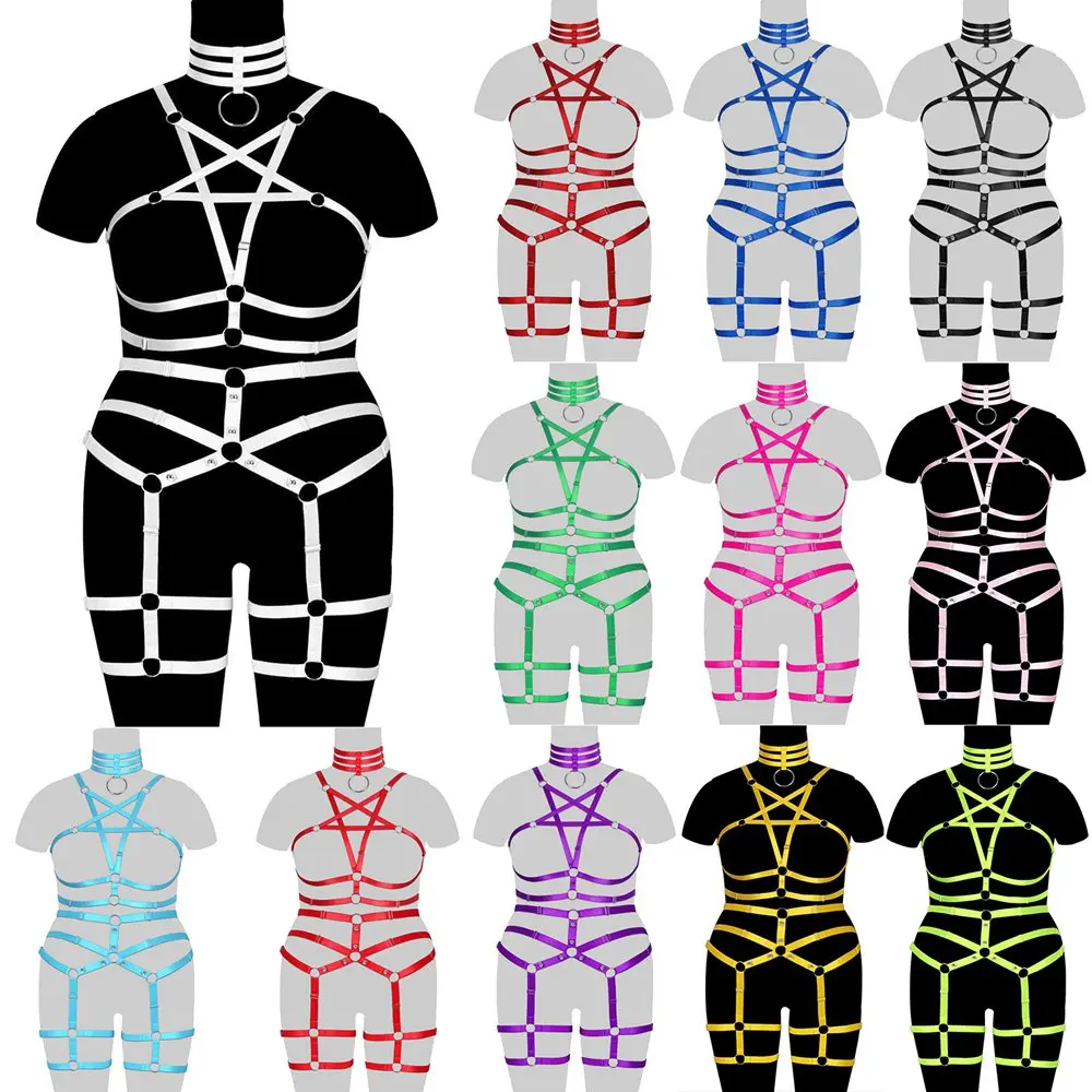 

Pentagram Harness For Busty Women Fashion Plus Size Lingerie Suspender Sword Belt Festival Clothing Erotic Stockings Rave Outfit
