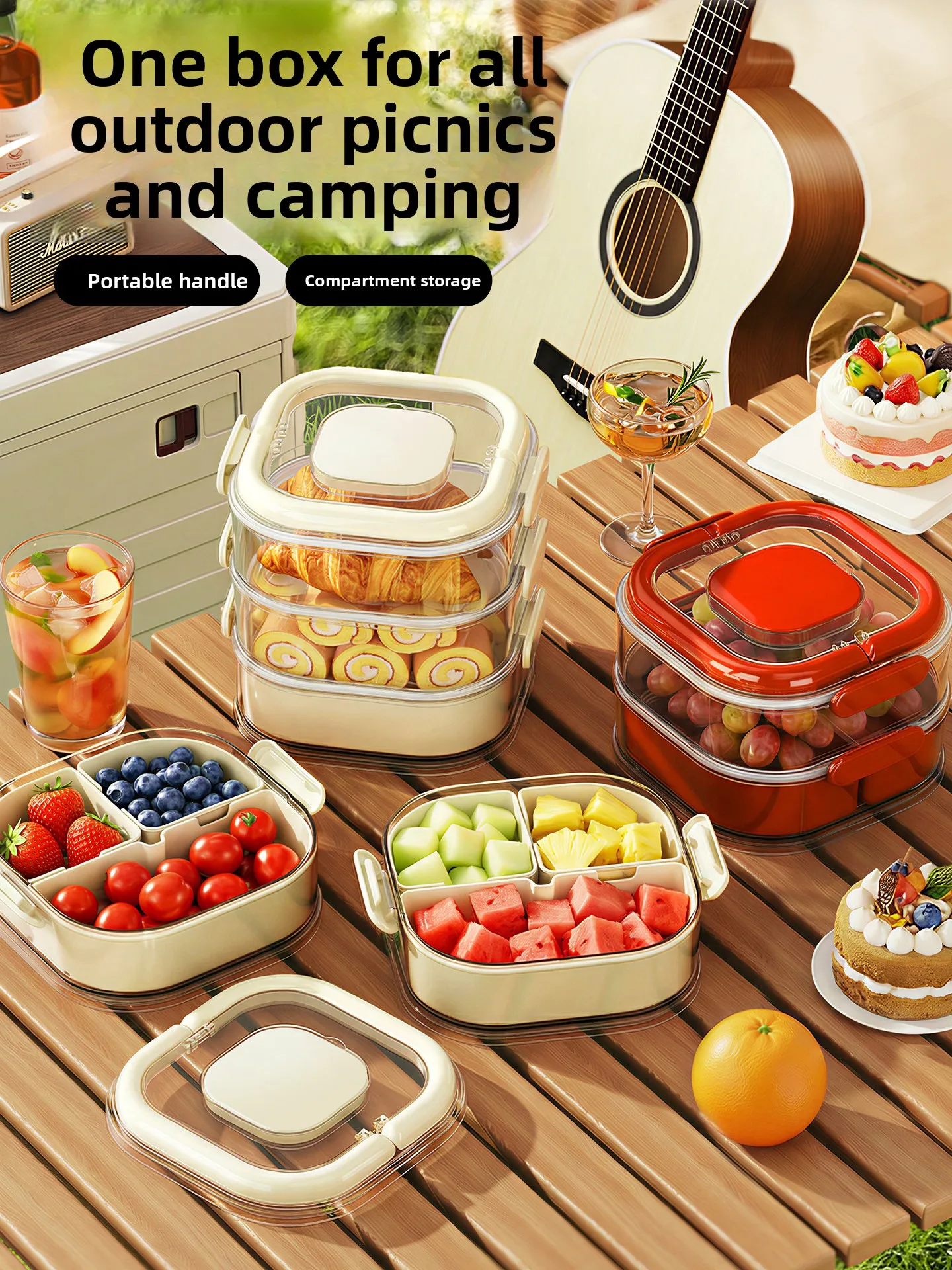 

Portable Outdoor Picnic Camping Large Capacity Food Grade Fruit Preservation Box Handheld Vegetable And Fruit Storage Container