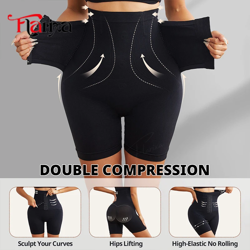 Flarixa Mutandine a pancia piatta senza cuciture Doppia compressione Vita Trainer Shapewear Faja Pantaloni per il sollevamento dell'anca Donna Vita alta Comfort