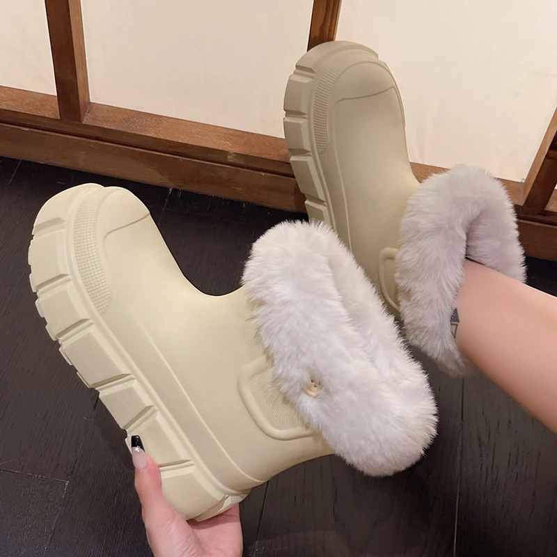 Winter Women Plush Snow Boots Furry Soft Warm Outdoor Waterproof Shoes Thick Sole Non Slip EVA Slip-on Casual Ankle Boots 35-40