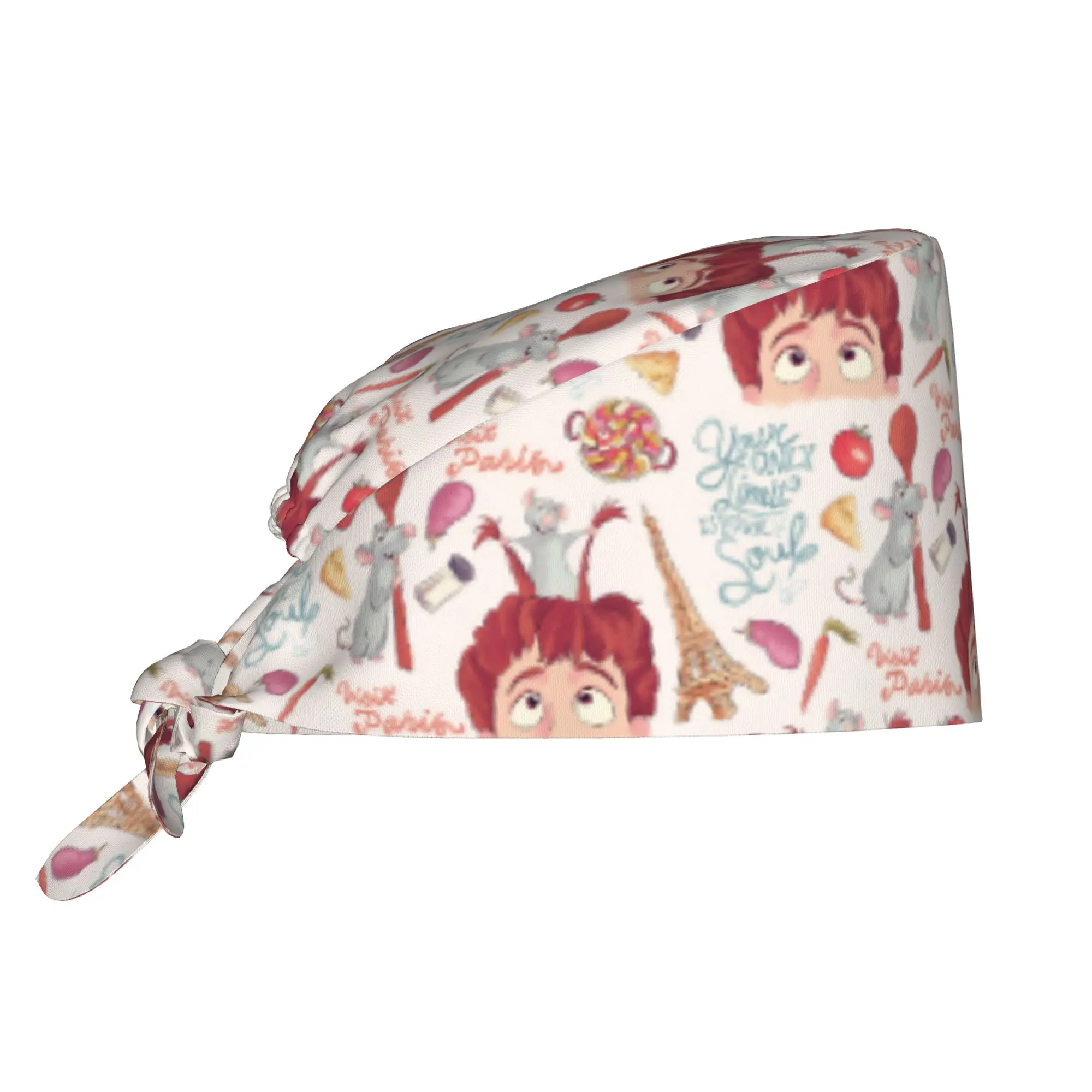 R-Ratatouilles Anime Chef Breathable Scrub Hat Surgical Scrub Caps Nurse Medical Cap Mouse Work Scrubs Hat for Hospital Pharmacy