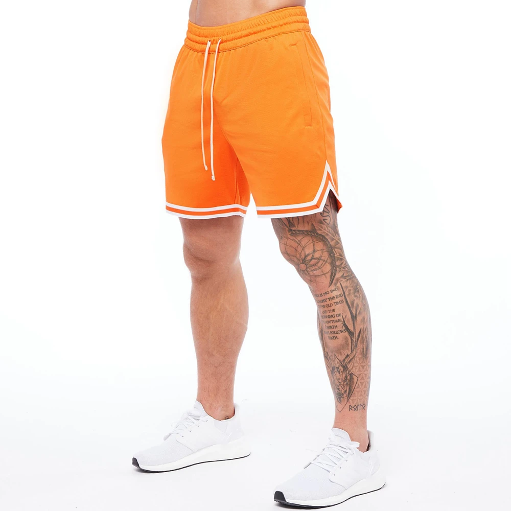 Pantalones cortos de baloncesto transpirables para hombre, pantalones deportivos de malla naranja para Fitness, ocio, entrenamiento, secado rápido,