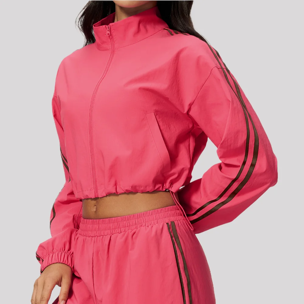 Women Zip Up Jacket Yoga Long Sleeve Stand Collar Drawstring Hem Fitness Gym Workout Windproof Sportswear Athletic Outerwear Top