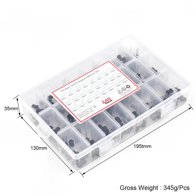 240ชิ้น24ประเภท10ตัว6x8มม. ตัวเหนี่ยวนำไฟฟ้าจุ่ม2.2uH 100mH ชุดจับคู่