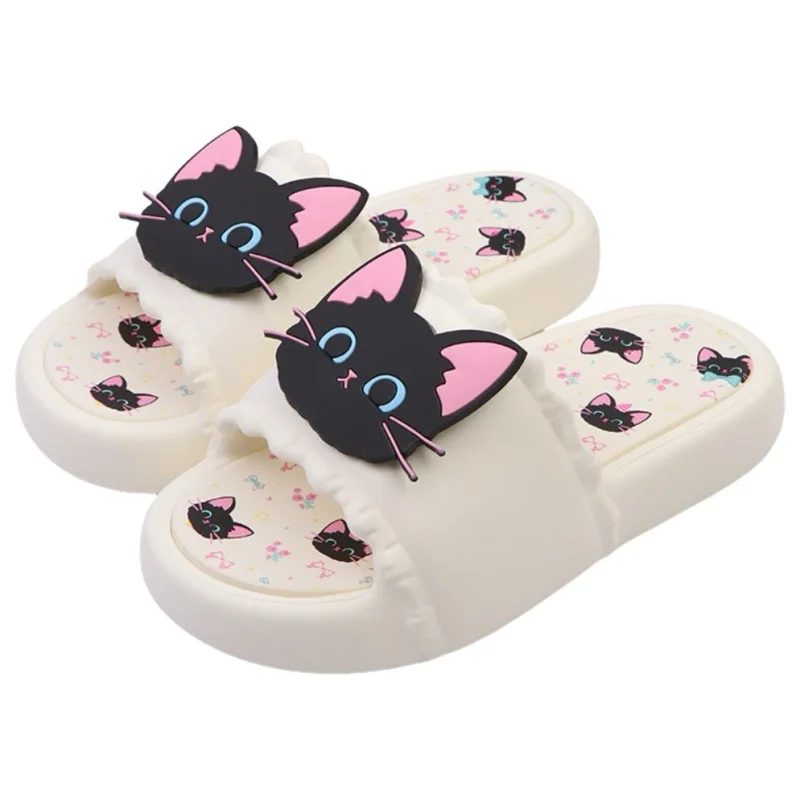 

New Black Kitty Slippers Woman Animal Slides Shoes Home Orthopedic Slippers For Women Lovely Cat Mules Shoes Odorless Slippers