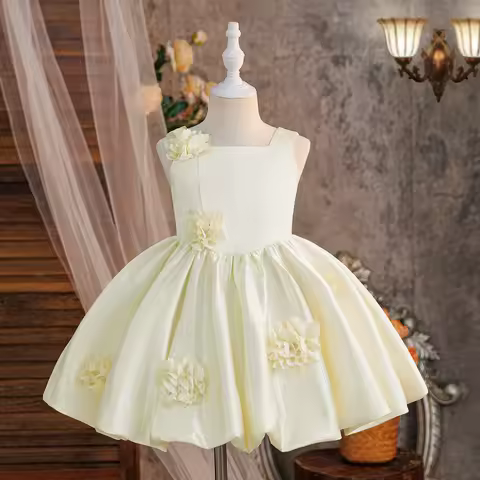 Big Flower Tutu Party Dress Girls Elegant Lolita Birthday Baptism Princess Dress Kids Wedding Bridesmaid Evening Prom Gown ASQ03