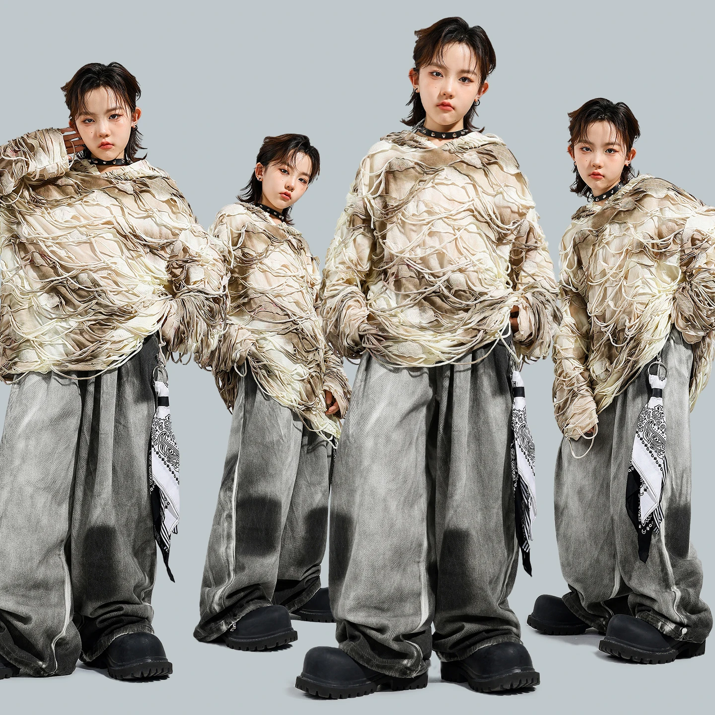 

2025 New Modern Jazz Dance Performance Costumes For Boys Khaki Hoodie Tops Loose Pants Streetwear Hip Hop Stage Clothes DQS21026