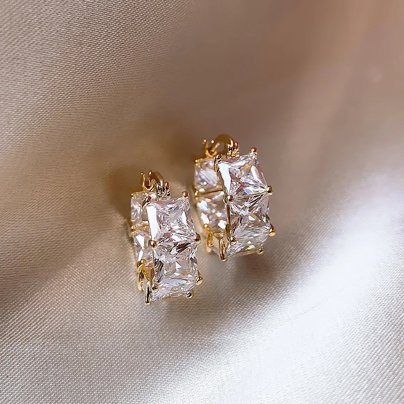 العصرية ساحة كريستال زركونيا هوب القرط للنساء موضة لامعة تشيكوسلوفاكيا الأذن اكسسوارات عيد ميلاد مجوهرات هدايا e1155 #2