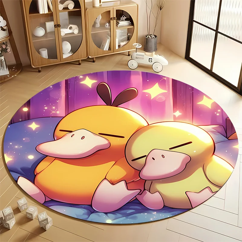 pokemon Psyduck Pattern Round Carpet Suitable for Living Room Bedroom Carpet Flannel Non-slip Carpet Sofa Chair Creative Mat