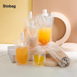 StoBag 100pcs Liquid Packaging Drinking Nozzle Bags Transparent Frosted Matte Clear Juice Beverage Sealed Storage Reusable Pouch