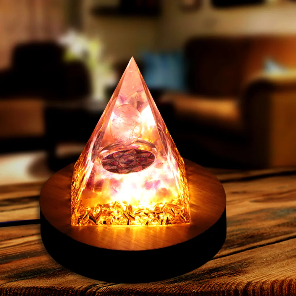 1-5PCS LED Wooden Luminous Base USB Holder Display Stand Crystal Energy Pyramid Ornament Night Lighting Display Stand Decoration