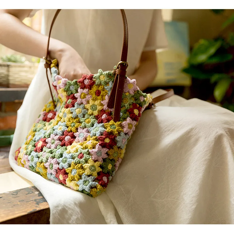 Susan's Family DIY Crochet Kit Small Flowers Patchwork Bag Materials Package Crochet Bag Kit Handmade Wedding Gift