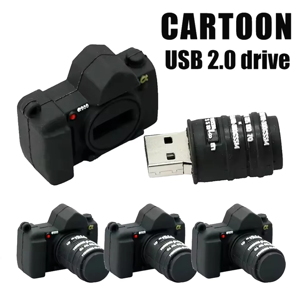 Hot Sale Camera Shape USB Flash Drives 128GB Pen Drive Free Keychain 64GB Memory Stick Creative Photography Gift U Disk 32GB