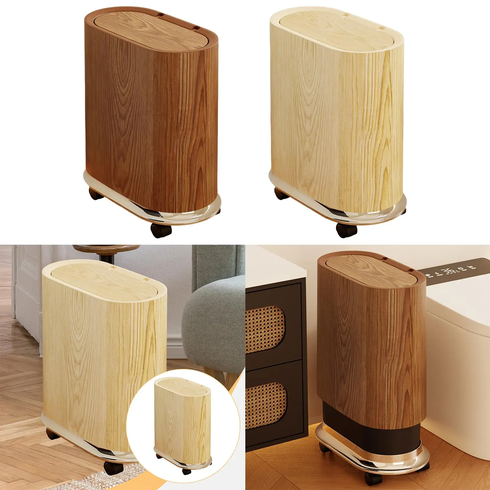 

Trash Bin with Removable Wheels, Waste Bin Sturdy, Rubbish Basket, Sealed Lid, Trash Can Garbage Can for Home Living Room