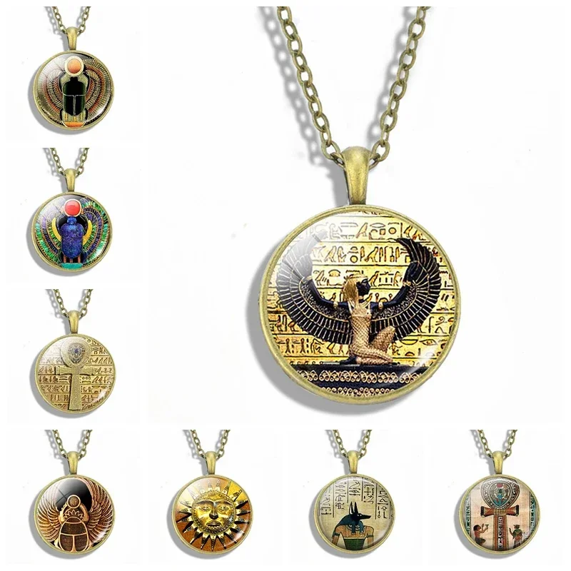 Collar con colgante de cúpula de cristal de Scarab egipcio, símbolo de fuerza, ojo antiguo de Horus, joyería egipcia, regalo de moda para mujer, 2024