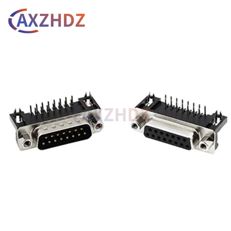 10Pcs DB15 Sample Black Male/Female DR15 D-Sub Right Angle Double Row Pins PCB Mount VGA Port Connector Socket With Screw Nuts