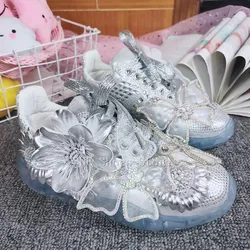 Fantasy Butterfly Flowers Decor Bling strass scarpe sportive per il tempo libero da donna Chunky Bottom altezza crescente Sneakers da donna