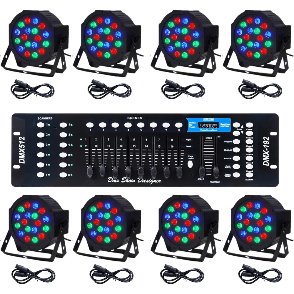 

Stage light DMX light, 8 18x3W RGB Par Can light packages with DMX controller for sound activated stage effect lighting