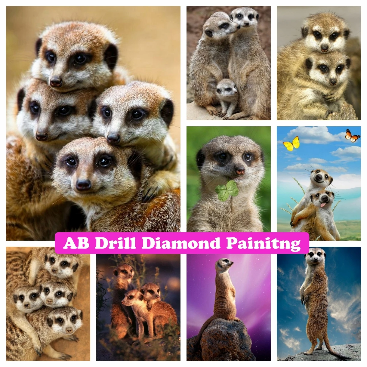 Cute Meerkat Animal 5D DIY AB Drills Diamond Painting Cross Stitch Embroidery Small Mongoose Family Mosaic Rhinestone Home Decor