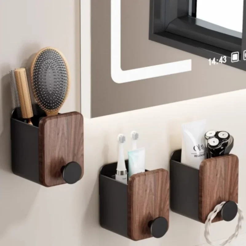 Walnut Bathroom Storage Rack Black Bathroom Shelf Wall-Mounted Bath Caddy Rack Bathroom Corner Shelf Kitchen Storage Rack
