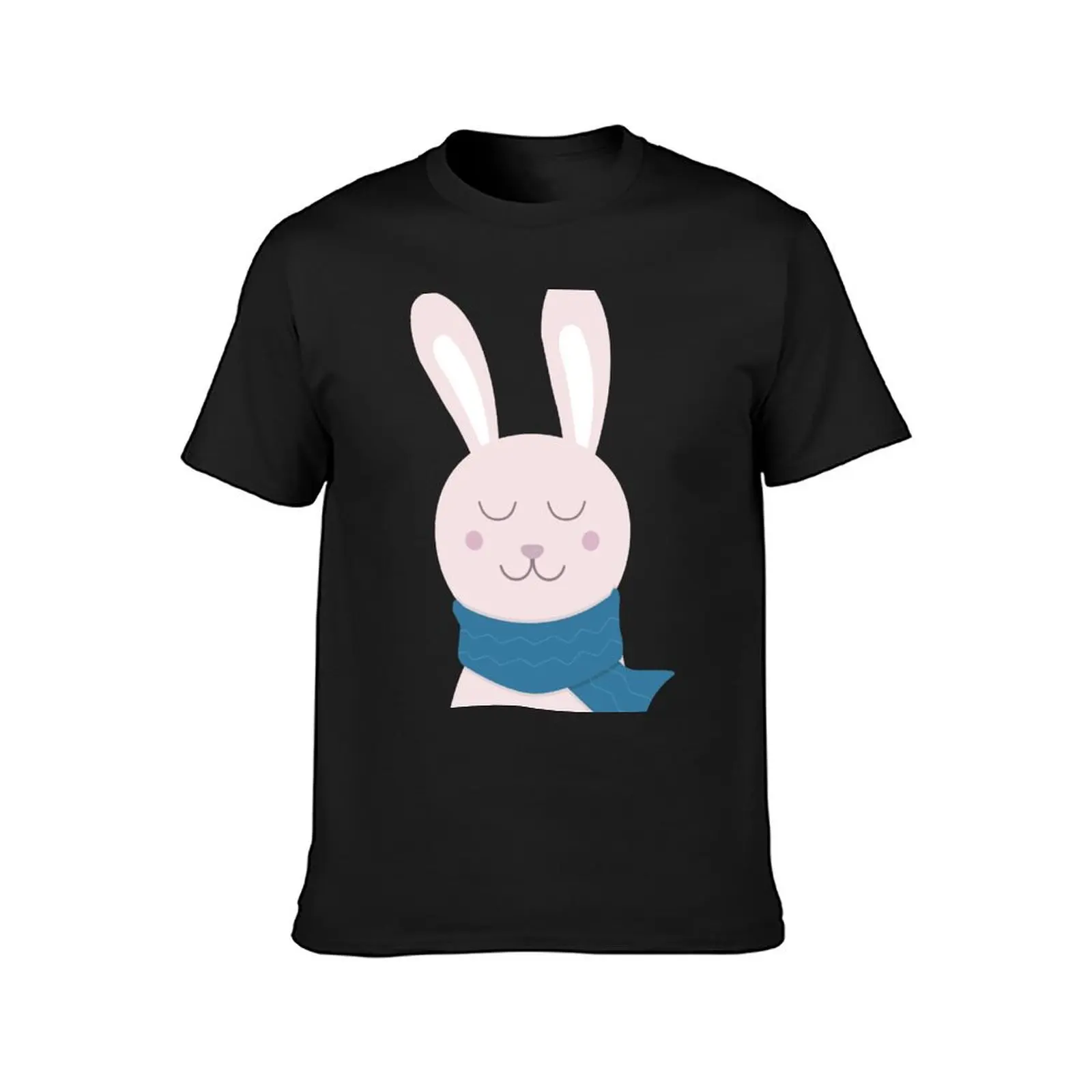 Winter christmas pink Rabbit on scarf T-Shirt cute tops summer tops new edition Men's t-shirt