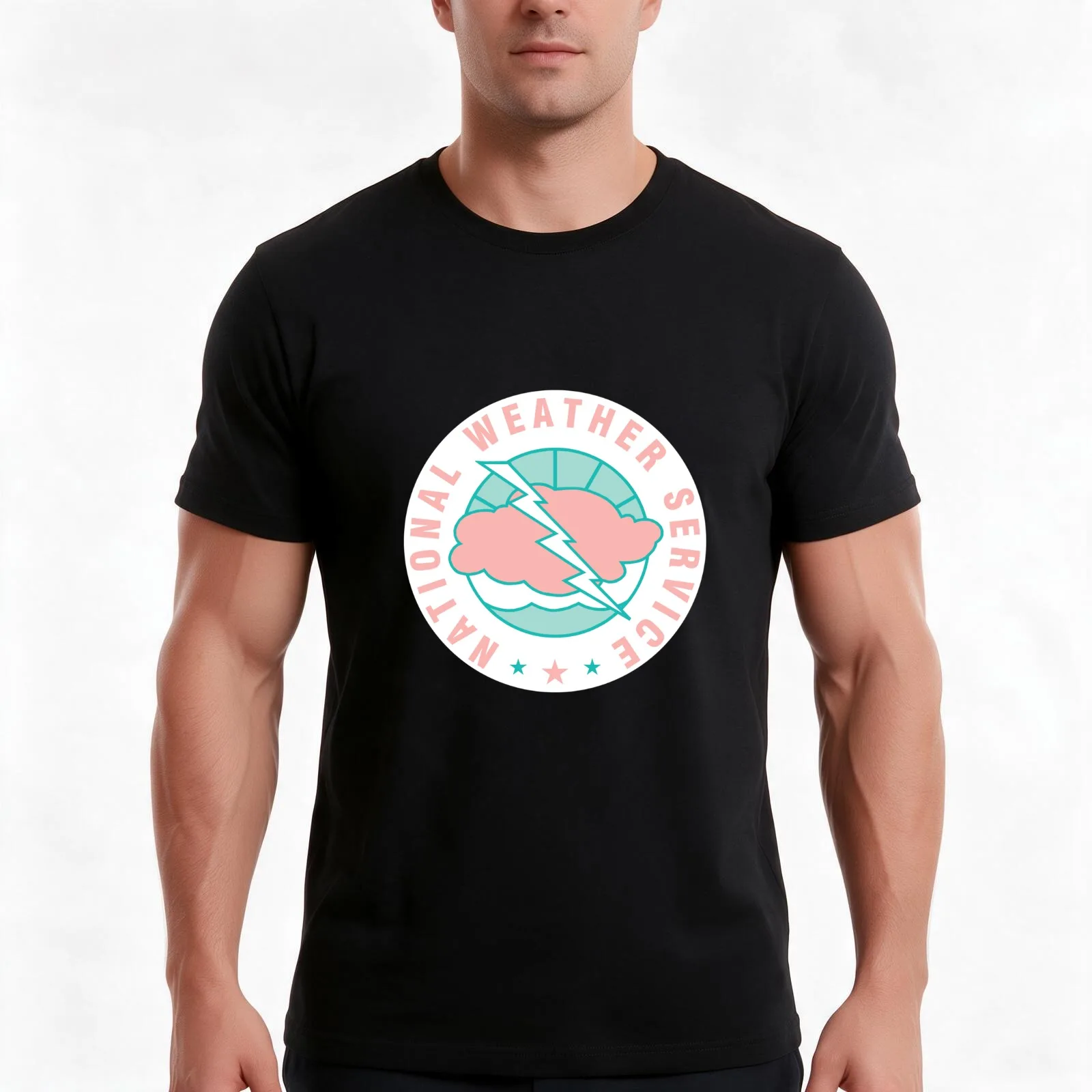 National Weather Service logo (pink x teal) T-Shirt, Summer Casual Cotton Tee, Oversized Streetwear Tops, Vintage Graphic Print