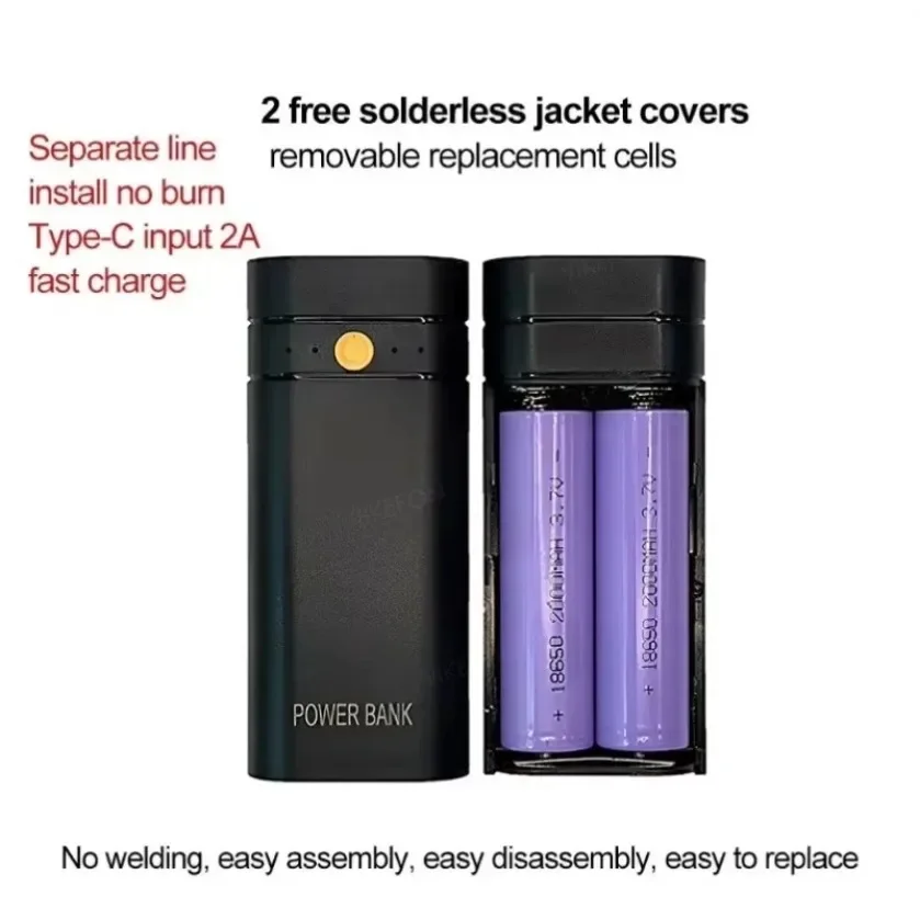 6000mAh 5V 2A 2X 18650 USB Type-C شاحن بطارية حالة لتقوم بها بنفسك قوة البنك صندوق للهاتف الشحن الإلكتروني لا تشمل البطاريات #6